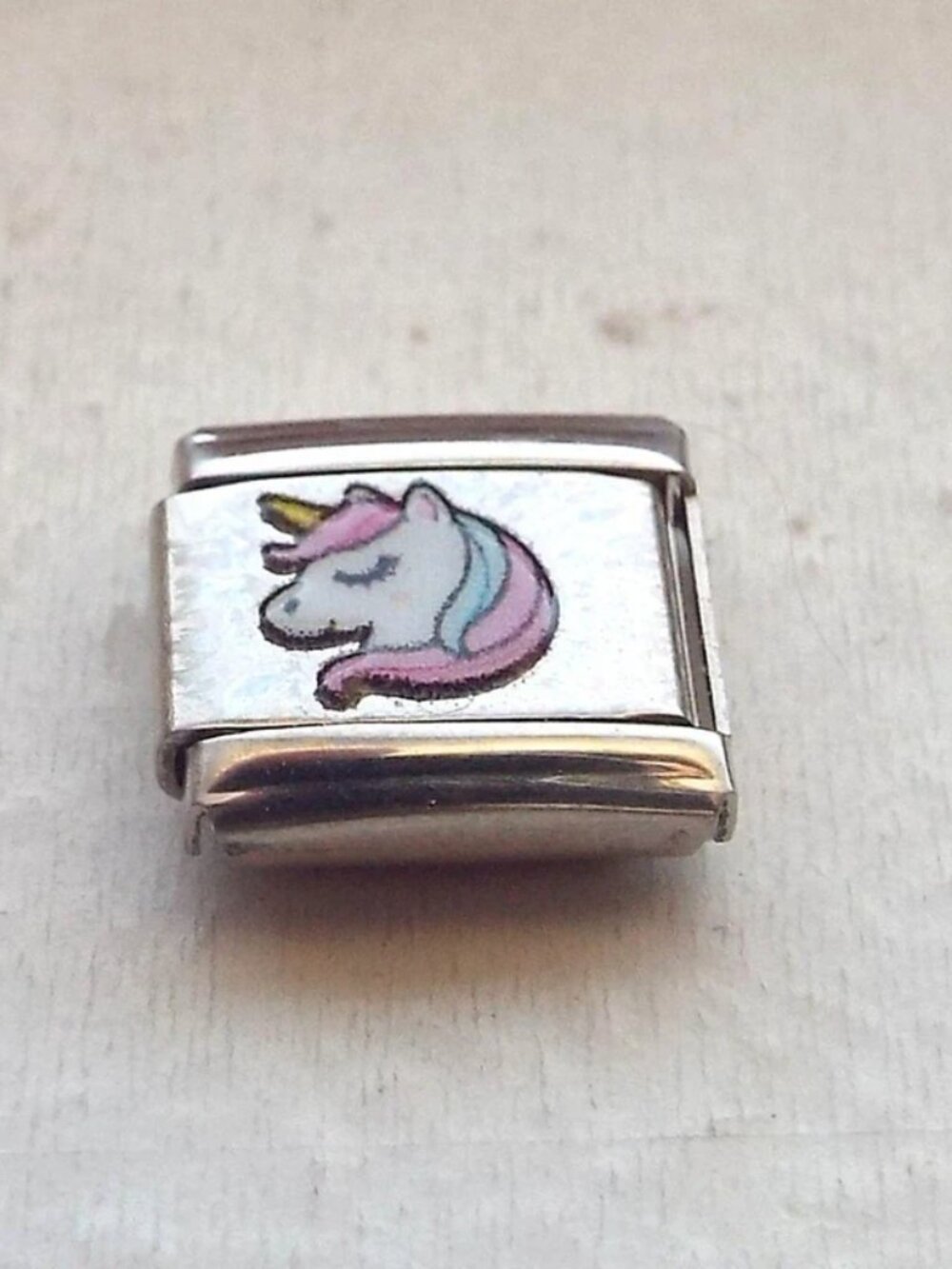 Cute little colorful enamel unicorn 9mm stainless steel italian charm link new